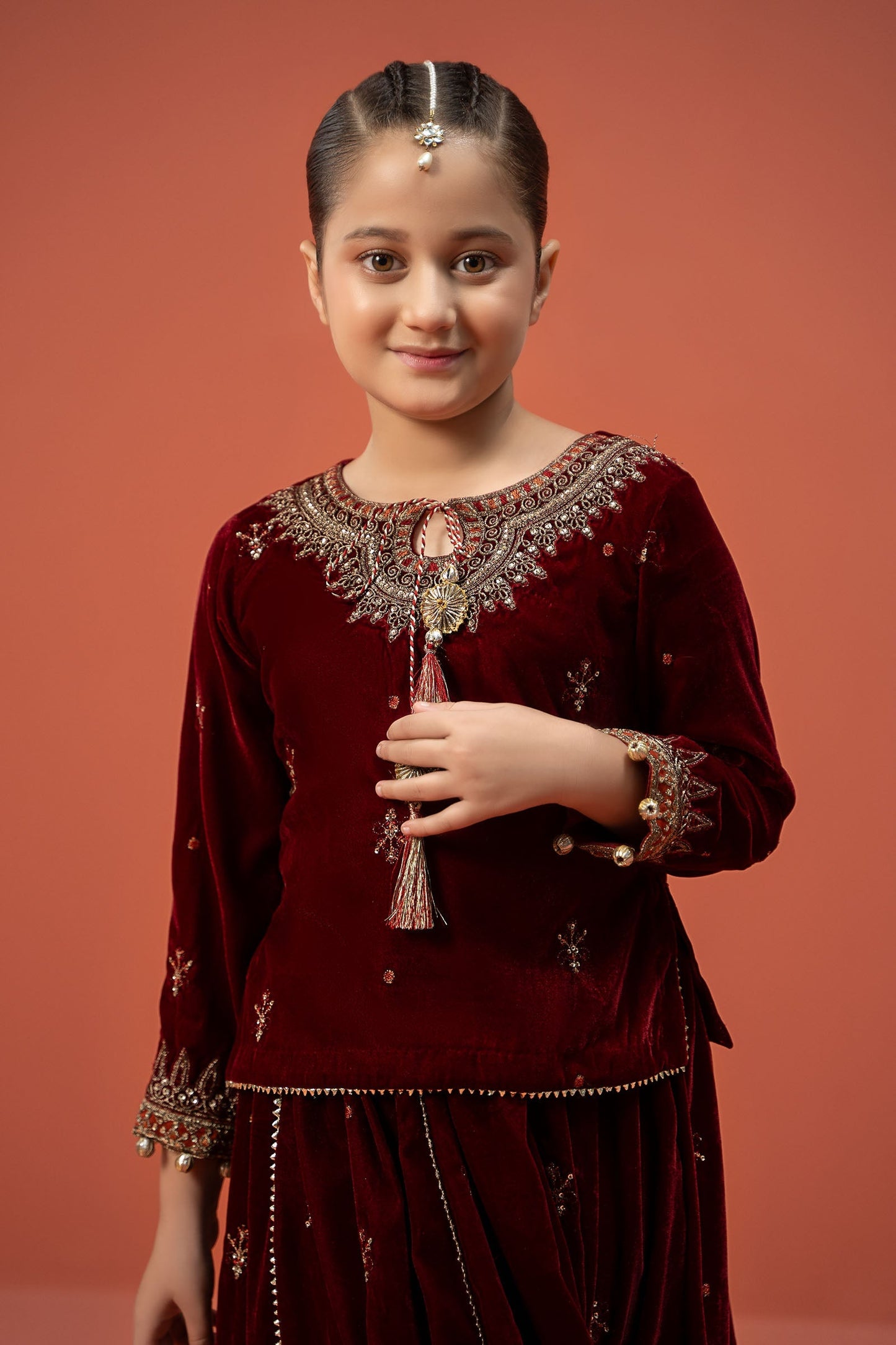 Maria B | 3 Piece Embroidered Velvet Suit | MKS-W24-14 6-Apr Red