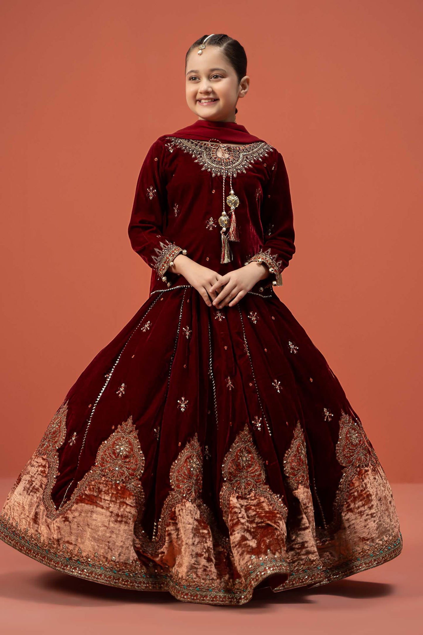 Maria B | 3 Piece Embroidered Velvet Suit | MKS-W24-14 8-Jun Red
