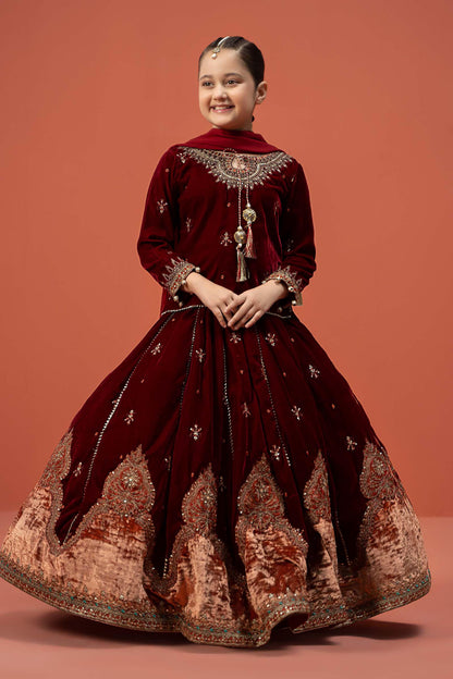 Maria B | 3 Piece Embroidered Velvet Suit | MKS-W24-14 8-Jun Red