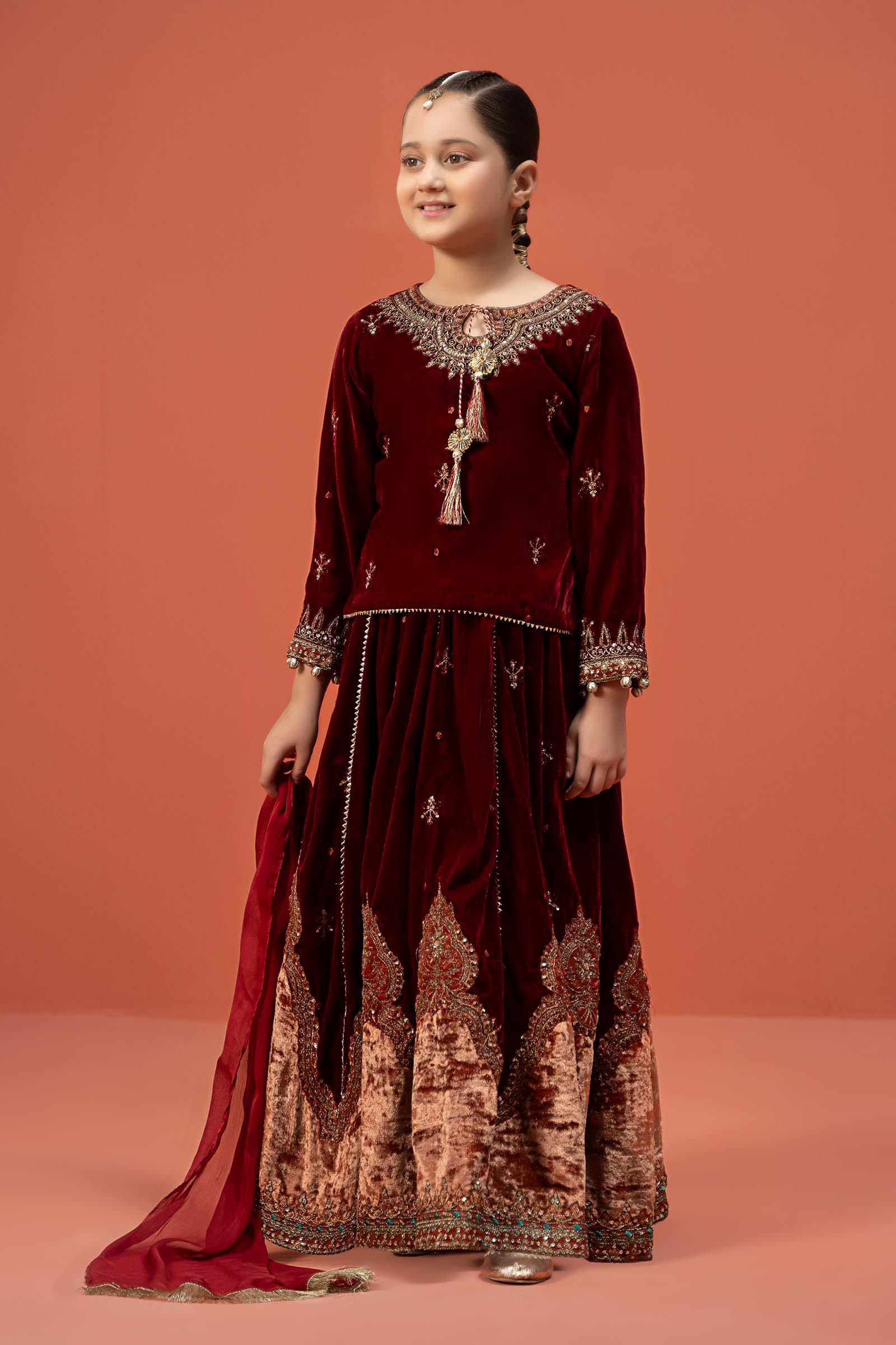 Maria B | 3 Piece Embroidered Velvet Suit | MKS-W24-14 4-Feb Red