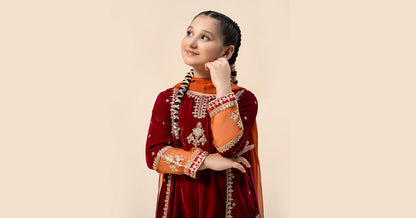 Maria B | 3 Piece Embroidered Velvet Suit | MKS-W24-16 14-Dec Pink