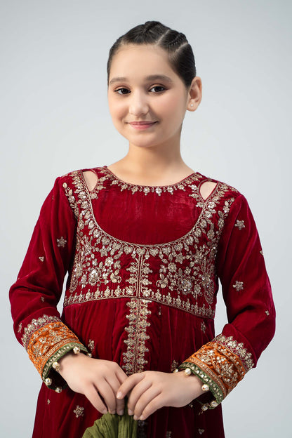 Maria B | 3 Piece Embroidered Velvet Suit | MKS-W24-17 8-Jun Maroon
