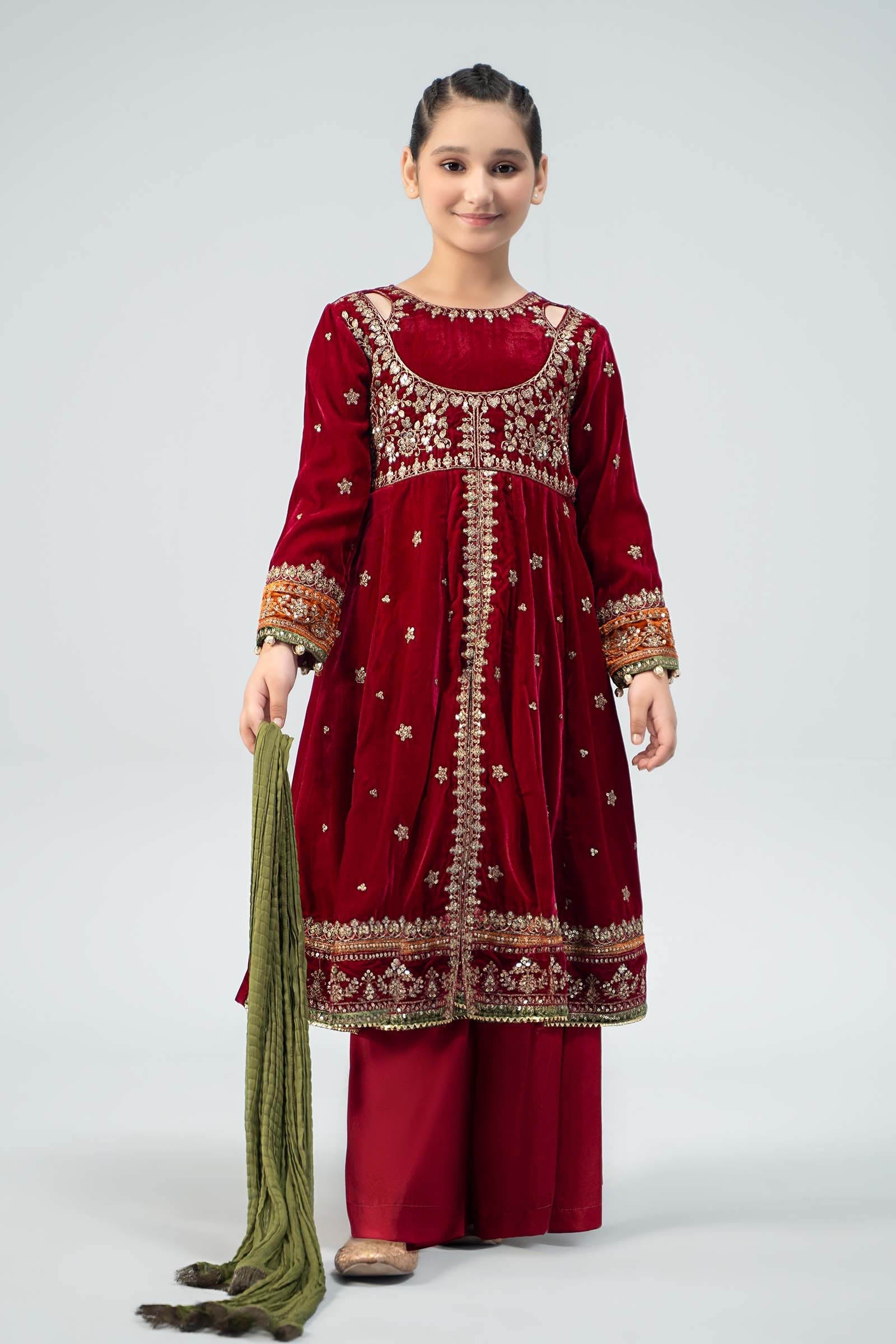 Maria B | 3 Piece Embroidered Velvet Suit | MKS-W24-17 4-Feb Maroon