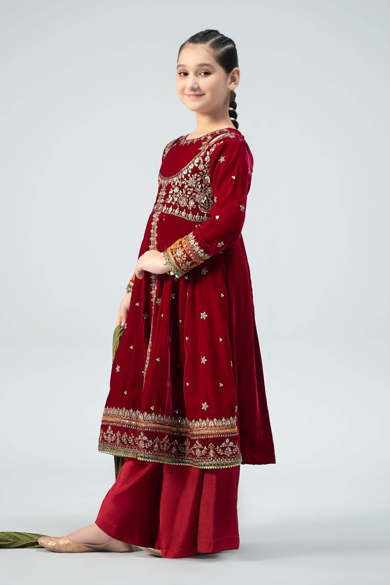Maria B | 3 Piece Embroidered Velvet Suit | MKS-W24-17 12-Oct Maroon