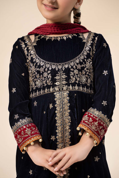 Maria B | 3 Piece Embroidered Velvet Suit | MKS-W24-17 8-Jun Blue