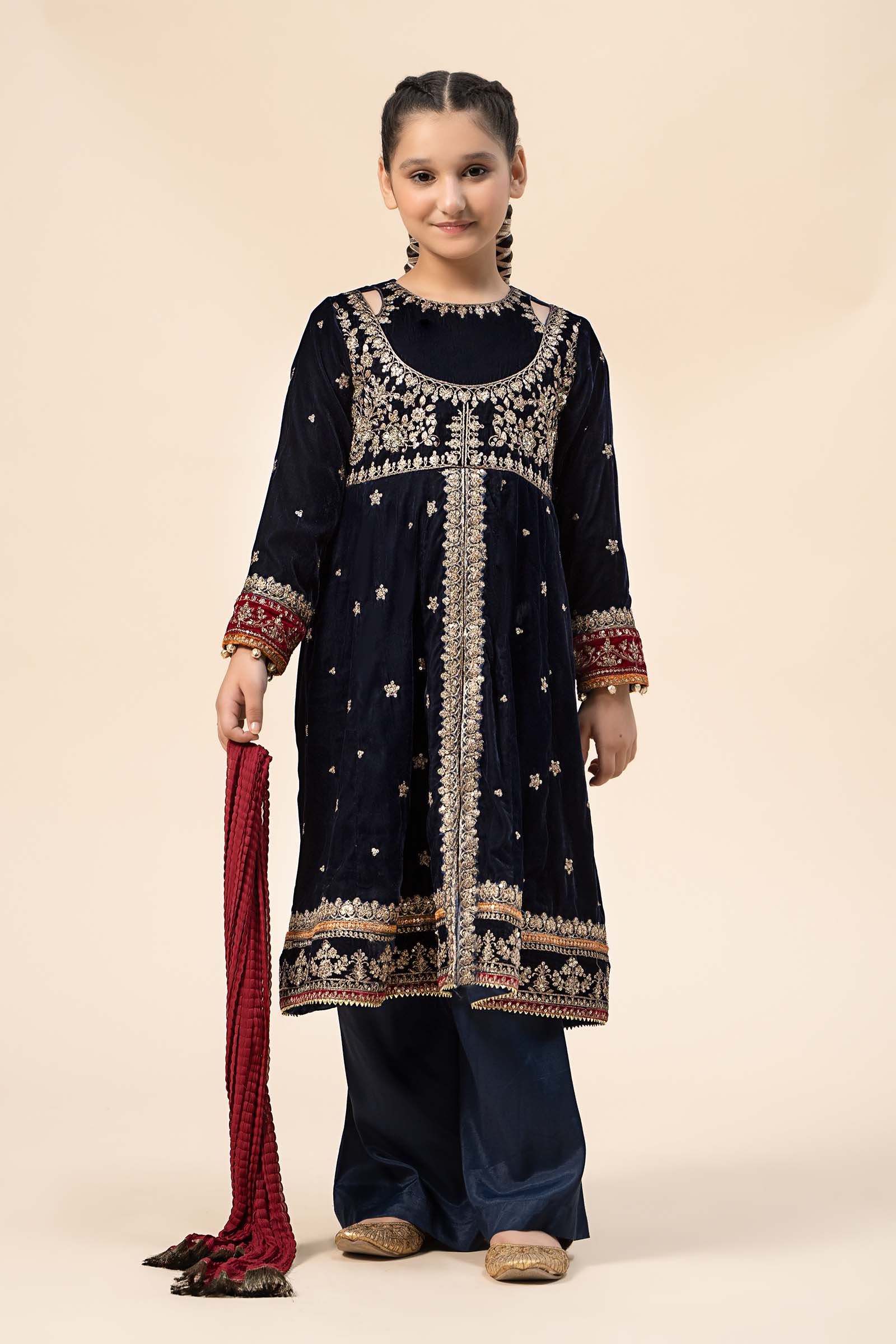 Maria B | 3 Piece Embroidered Velvet Suit | MKS-W24-17 4-Feb Blue
