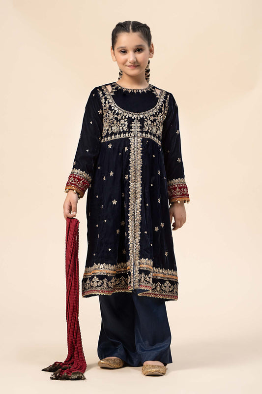 Maria B | 3 Piece Embroidered Velvet Suit | MKS-W24-17 4-Feb Blue