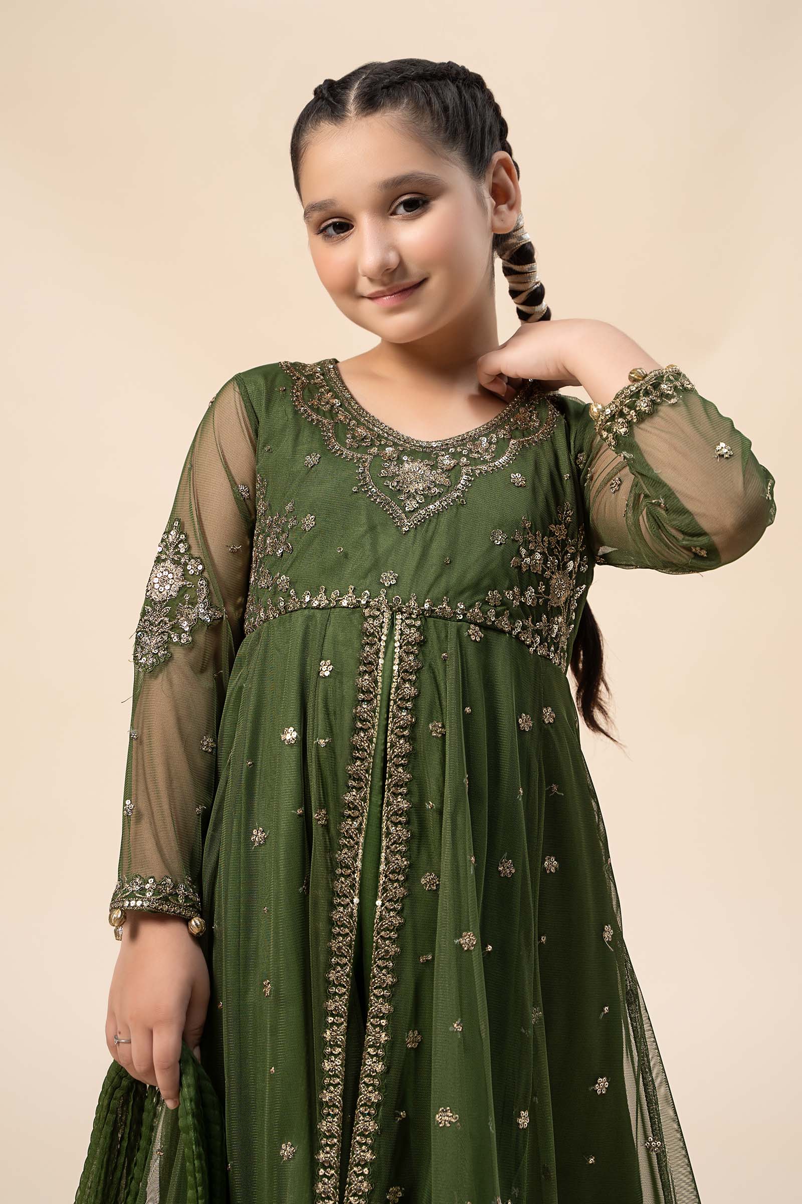 Maria B | 3 Piece Embroidered Net Suit | MKS-W24-25 8-Jun Green