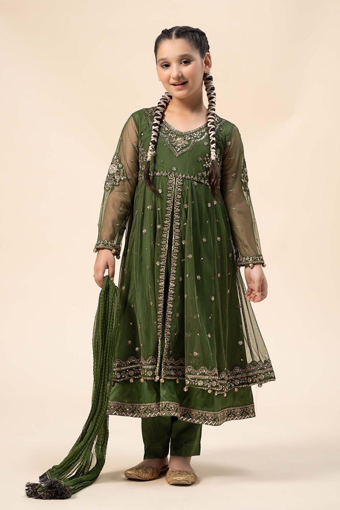 Maria B | 3 Piece Embroidered Net Suit | MKS-W24-25 4-Feb Green