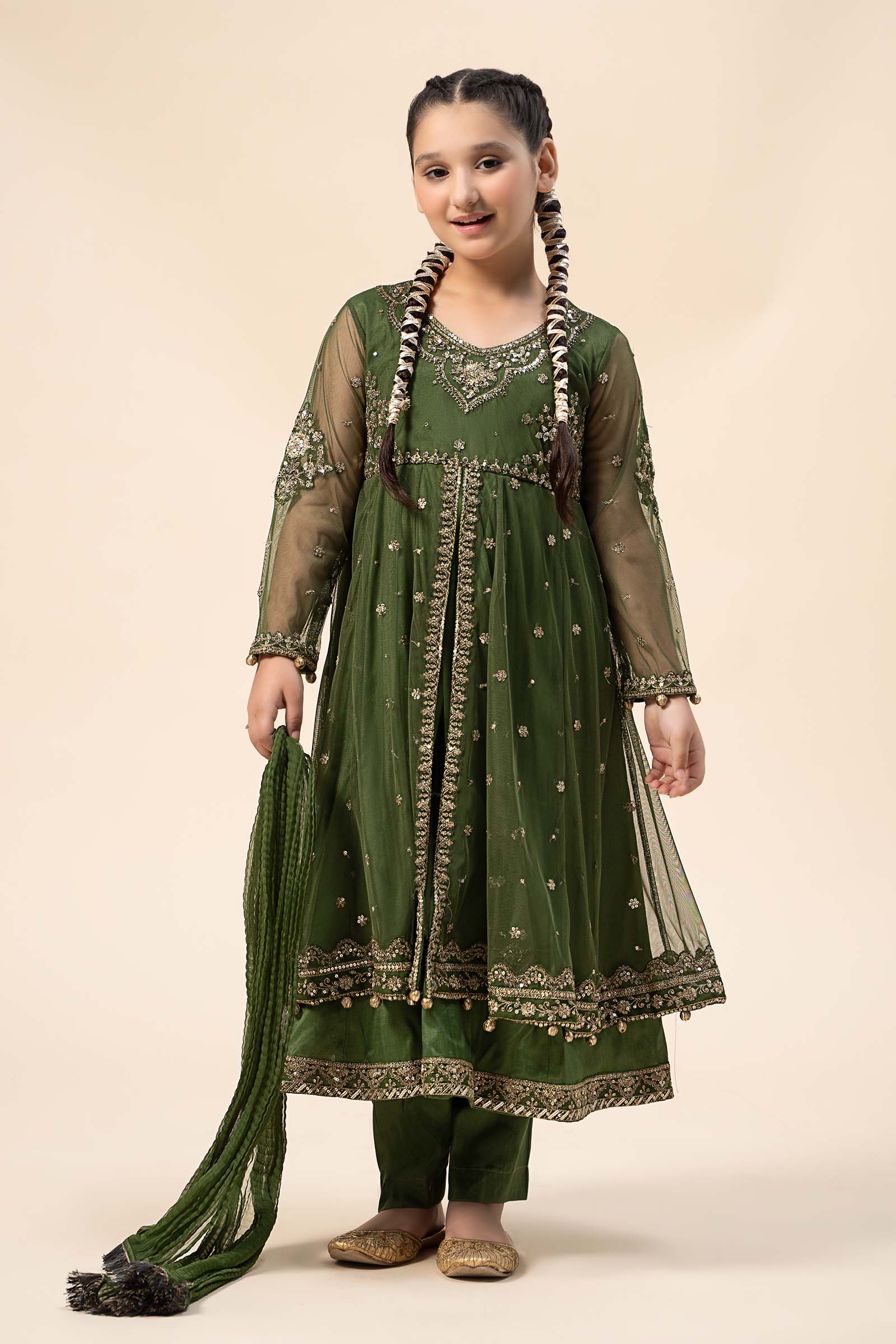 Maria B | 3 Piece Embroidered Net Suit | MKS-W24-25 4-Feb Green