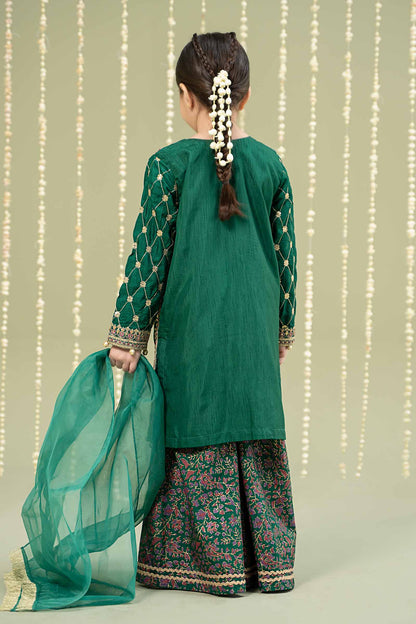 Maria B | 3 Piece Embroidered Raw Silk Suit | MKS-W24-28 12-Oct Green