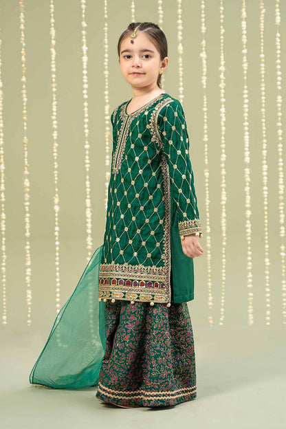 Maria B | 3 Piece Embroidered Raw Silk Suit | MKS-W24-28 10-Aug Green