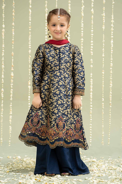 Maria B | 3 Piece Embroidered Jamawar Suit | MKS-W24-30 4-Feb Blue