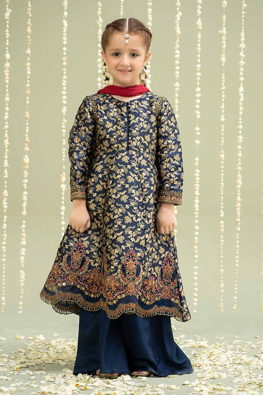 Maria B | 3 Piece Embroidered Jamawar Suit | MKS-W24-30 4-Feb Blue