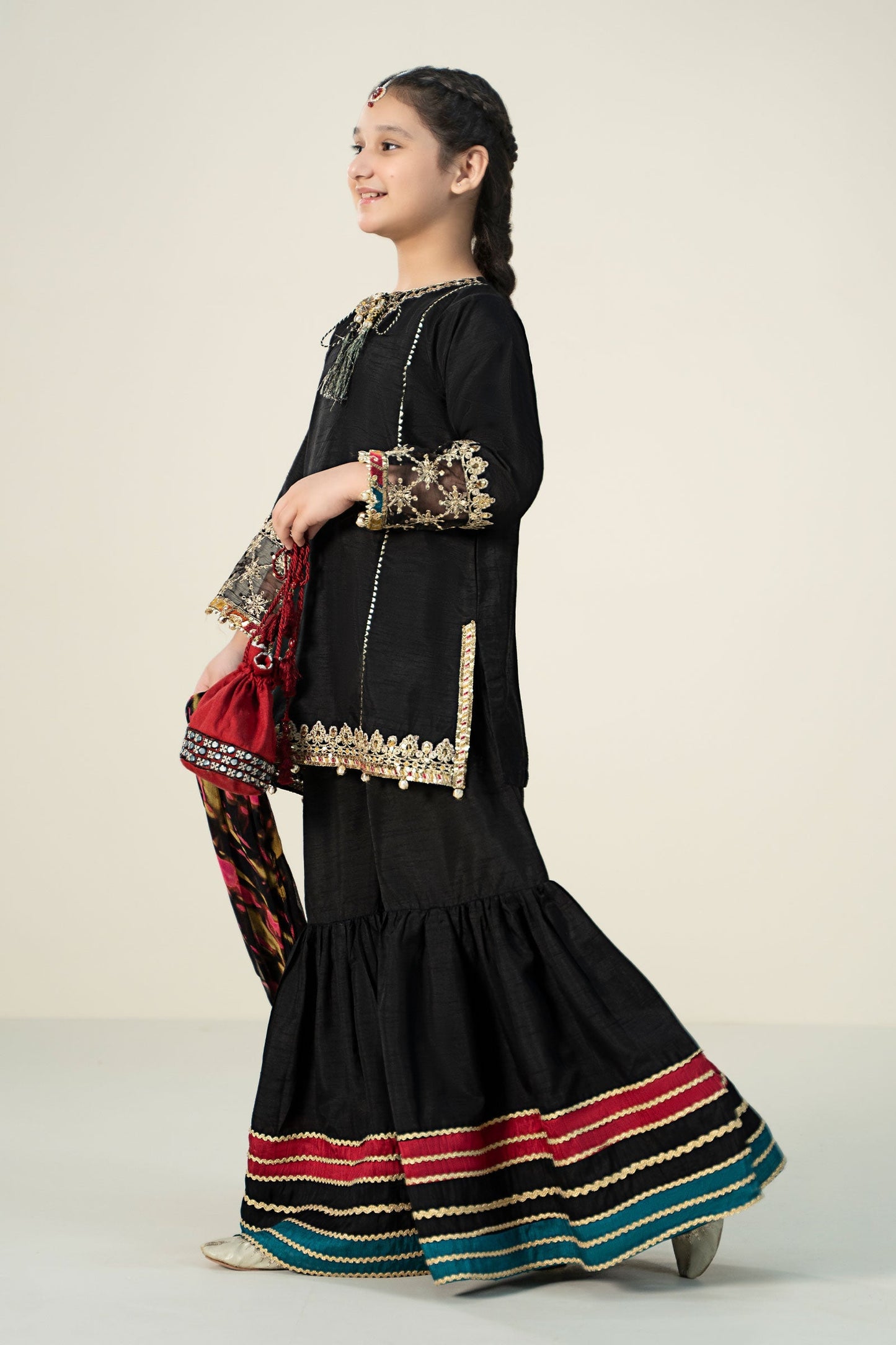 Maria B | 3 Piece Embroidered Raw Silk Suit | MKS-W24-31 8-Jun Black