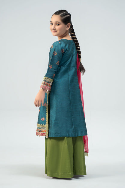 Maria B | 3 Piece Embroidered Raw Silk Suit | MKS-W24-33 14-Dec Blue