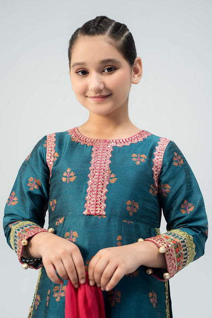 Maria B | 3 Piece Embroidered Raw Silk Suit | MKS-W24-33 8-Jun Blue