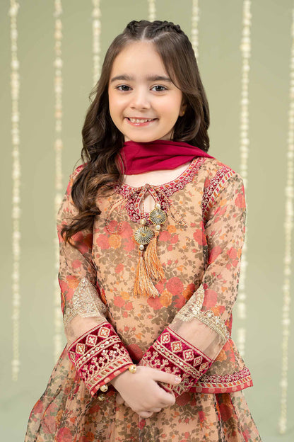 Maria B | 3 Piece Embroidered Cotton Maoori Net Suit | MKS-W24-35 6-Apr Beige