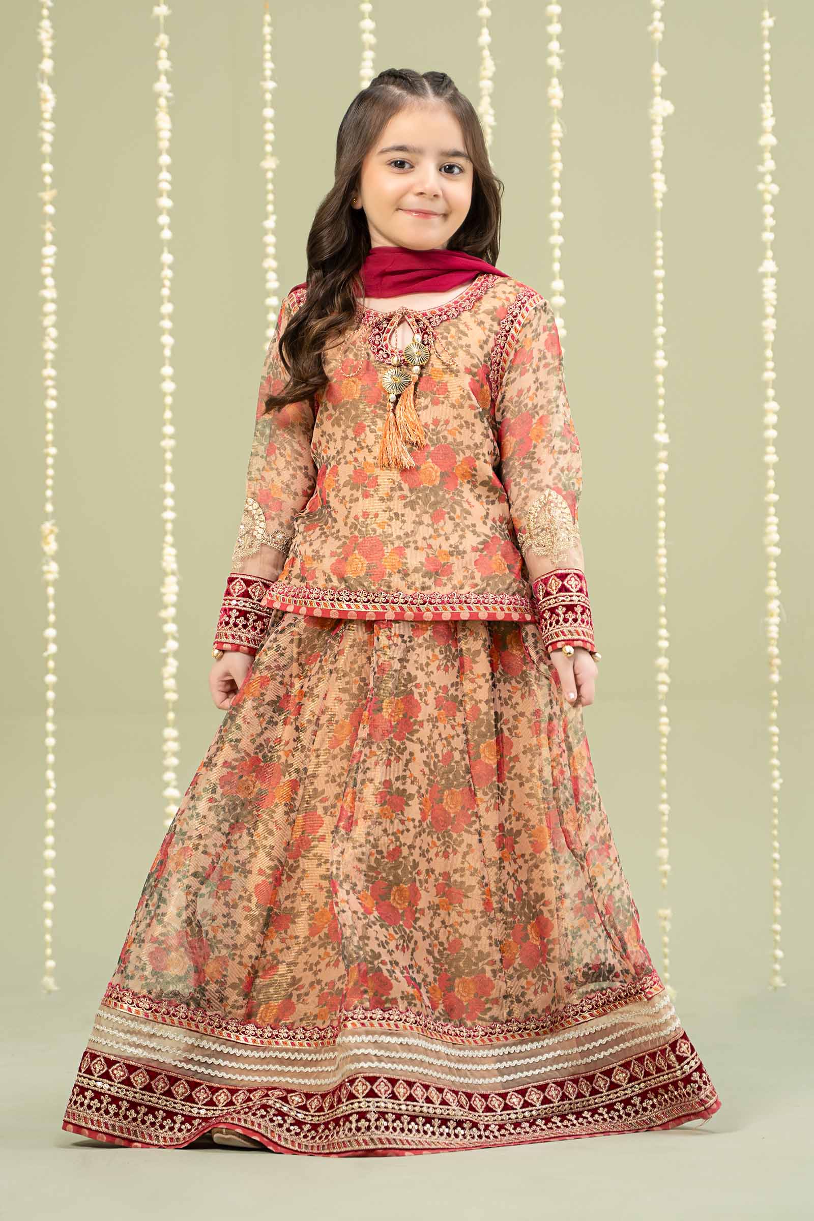 Maria B | 3 Piece Embroidered Cotton Maoori Net Suit | MKS-W24-35 4-Feb Beige