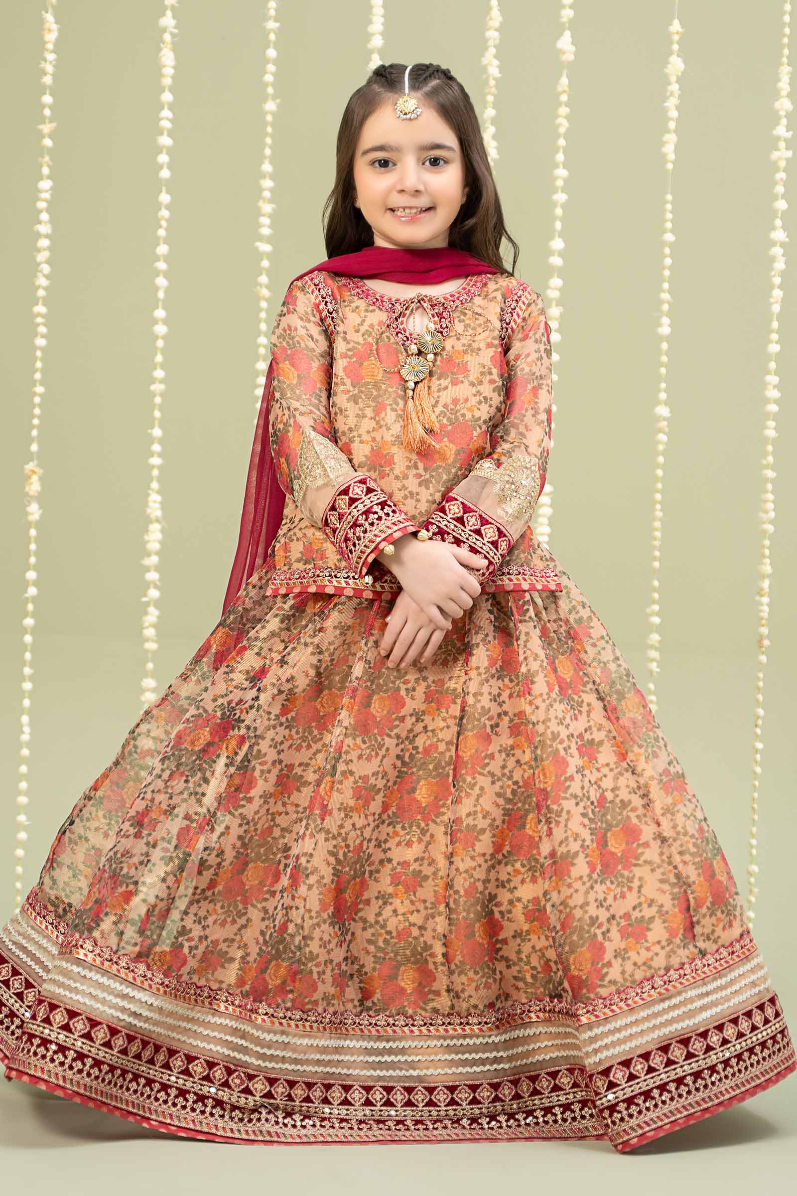 Maria B | 3 Piece Embroidered Cotton Maoori Net Suit | MKS-W24-35 12-Oct Beige