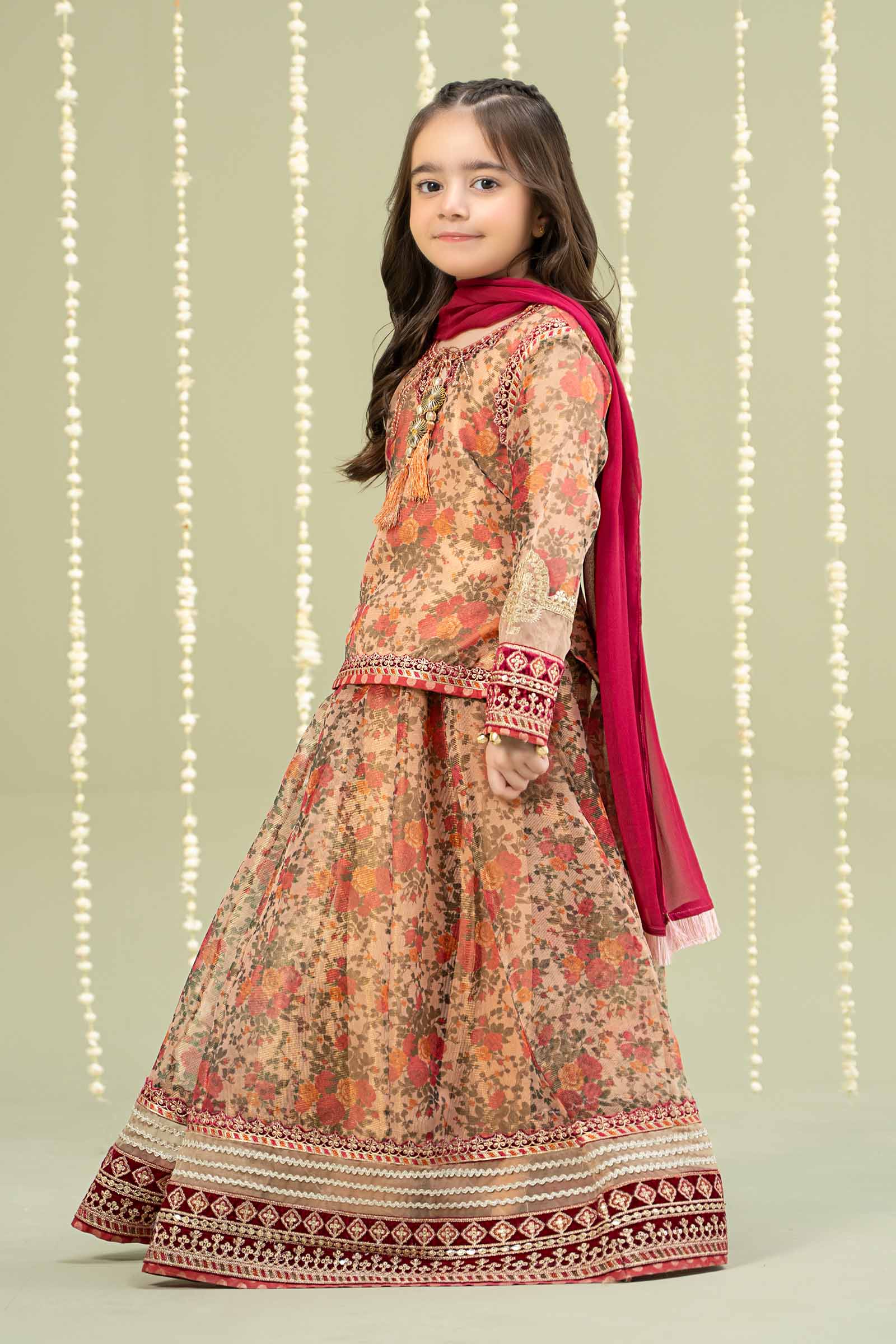 Maria B | 3 Piece Embroidered Cotton Maoori Net Suit | MKS-W24-35 14-Dec Beige