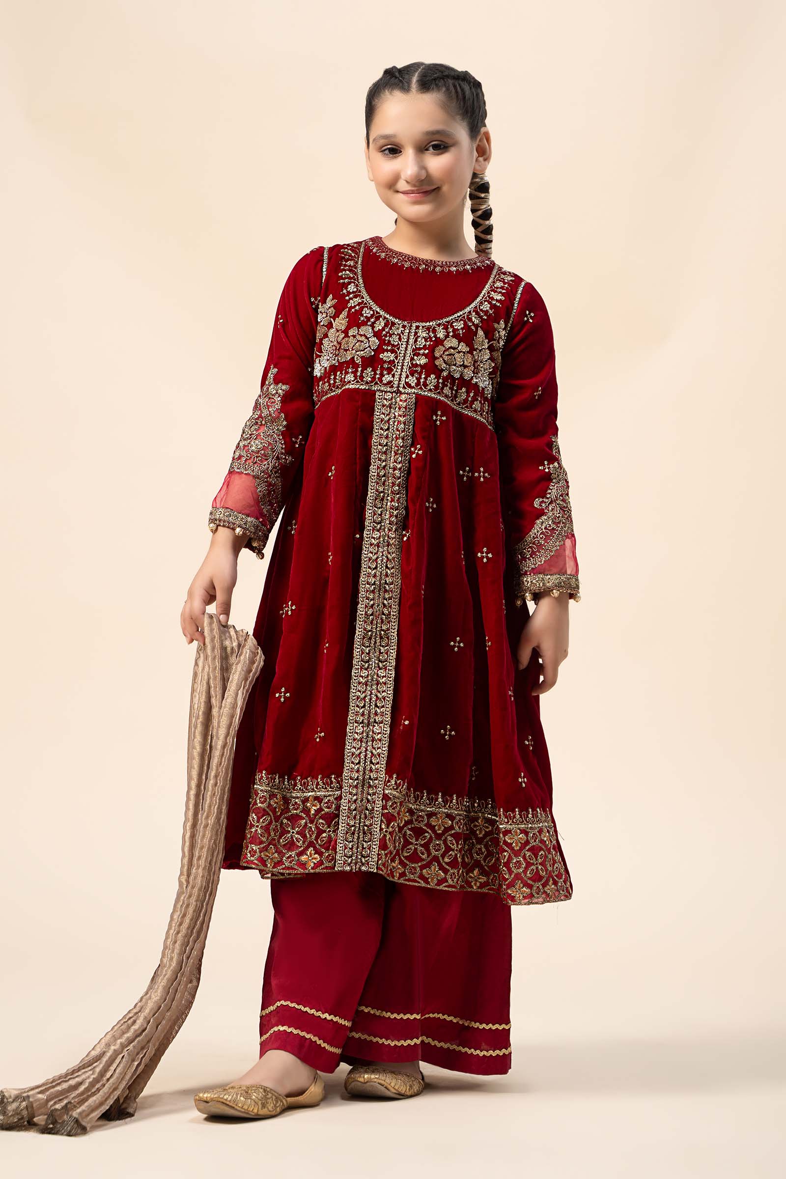 Maria B | 3 Piece Embroidered Velvet Suit | MKS-W24-40 4-Feb Pink