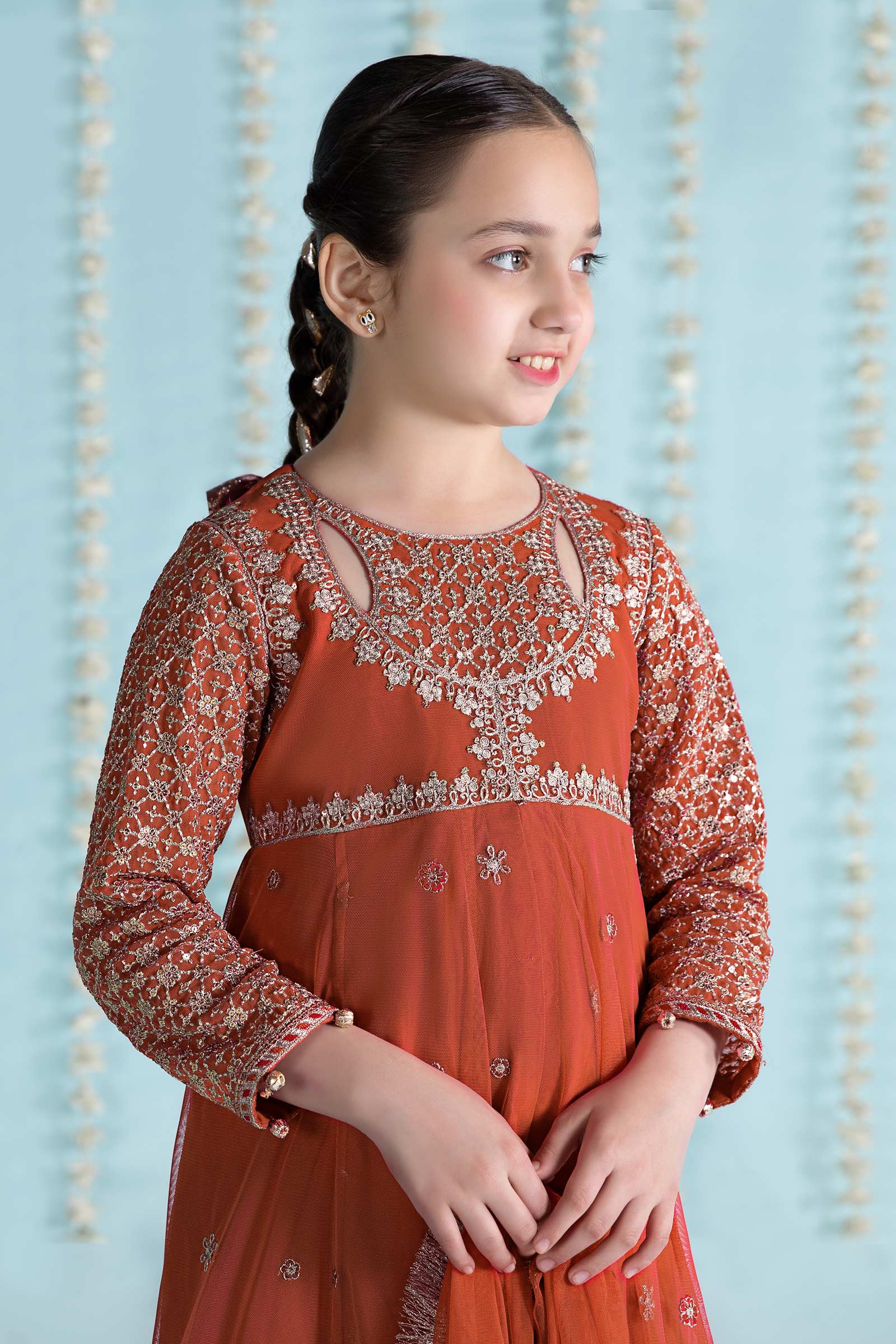 Maria B | 3 Piece Embroidered Net Suit | MKS-EA24-02 6-Apr Orange