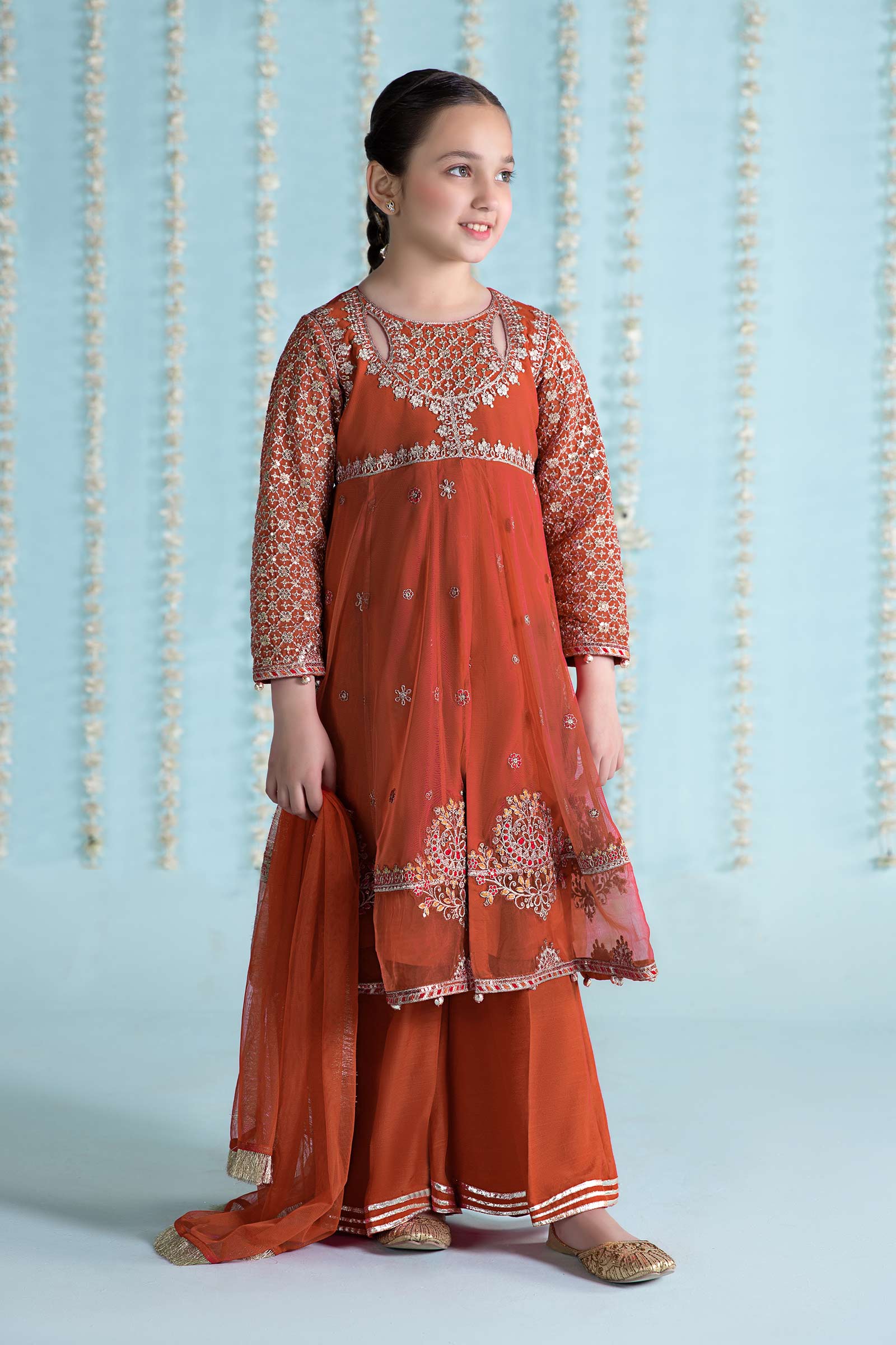 Maria B | 3 Piece Embroidered Net Suit | MKS-EA24-02 4-Feb Orange