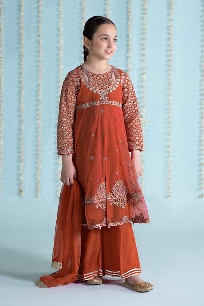Maria B | 3 Piece Embroidered Net Suit | MKS-EA24-02 4-Feb Orange
