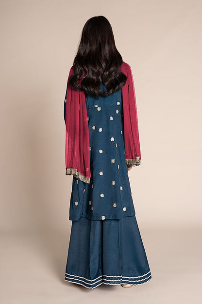 Maria B | 3 Piece Embroidered Raw Silk Suit | MKS-EF25-07 12-Oct Blue
