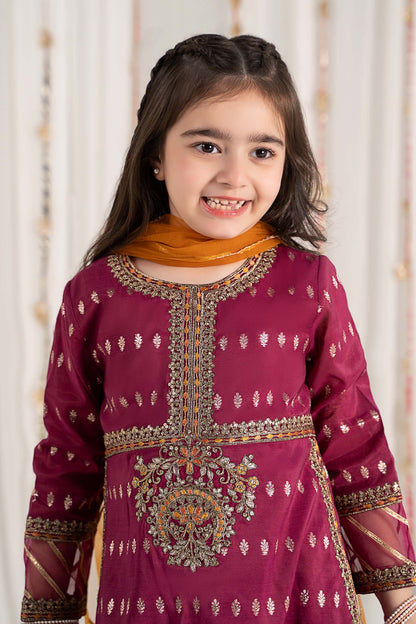 Maria B | 3 Piece Embroidered Raw Silk Suit | MKS-EF25-30 8-Jun Maroon