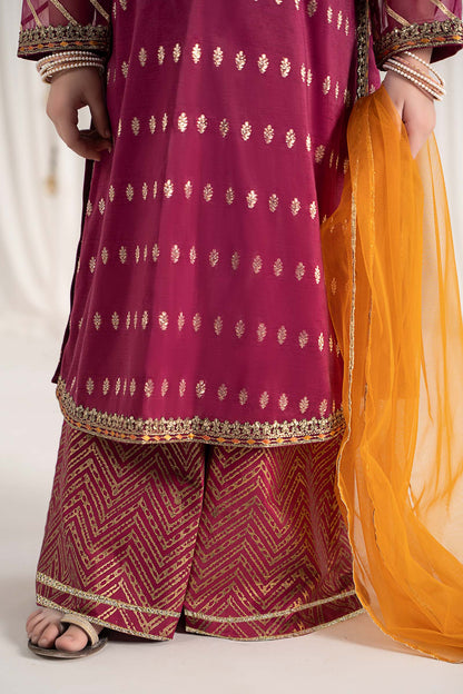 Maria B | 3 Piece Embroidered Raw Silk Suit | MKS-EF25-30 12-Oct Maroon