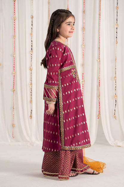 Maria B | 3 Piece Embroidered Raw Silk Suit | MKS-EF25-30 14-Dec Maroon