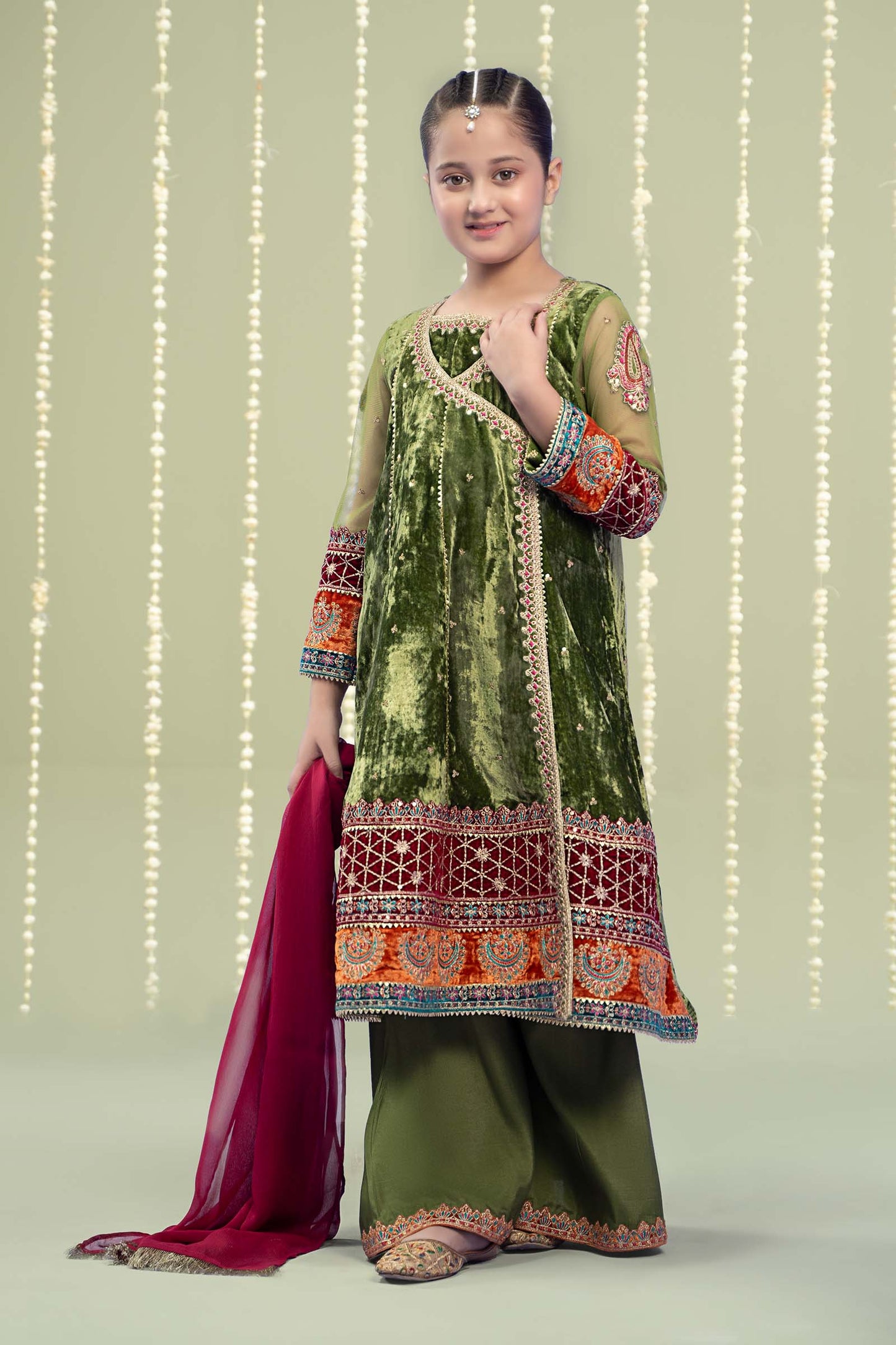Maria B | 3 Piece Embroidered Velvet Suit | MKS-W24-15 4-Feb Green