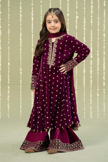 Maria B | 3 Piece Embroidered Velvet Suit | MKS-W24-38 4-Feb Purple