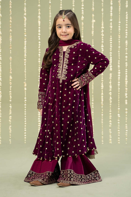 Maria B | 3 Piece Embroidered Velvet Suit | MKS-W24-38 4-Feb Purple