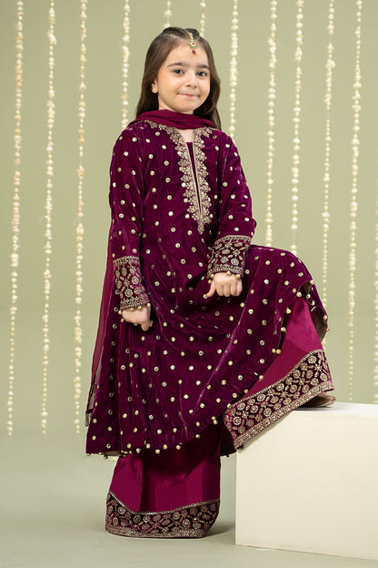 Maria B | 3 Piece Embroidered Velvet Suit | MKS-W24-38 12-Oct Purple