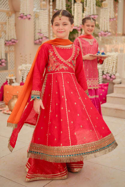 Maria B | 3 Piece Embroidered Raw Silk Suit | MKS-W24-02 6-Apr Red