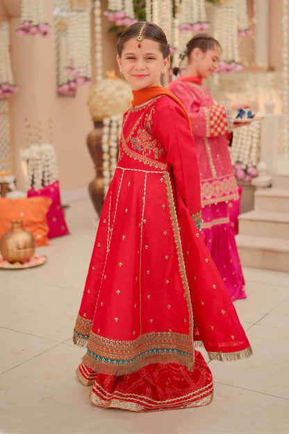 Maria B | 3 Piece Embroidered Raw Silk Suit | MKS-W24-02 8-Jun Red