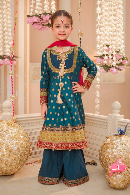 Maria B | 3 Piece Embroidered Jamawar Suit | MKS-W24-22 6-Apr Blue
