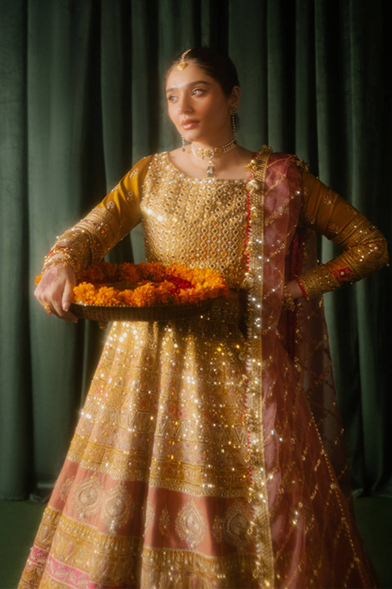MNR | Zarlish Festive Formals | Meher Custom Size Mustard Yellow Indian Silk