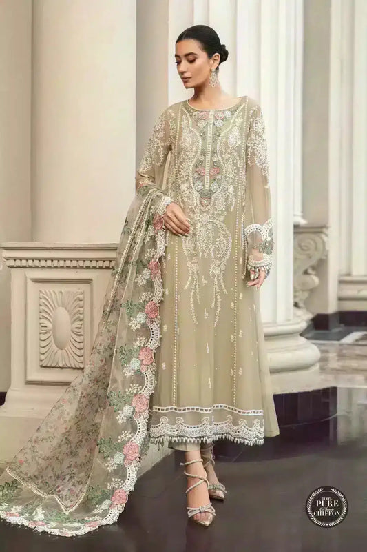 Maria B | Luxury Chiffon Collection | Coffee - Pakistani Designer Dress - by Maria B | Type: Formal - 100% Original at Saira Sultan