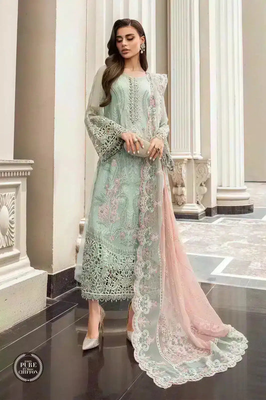 Maria B | Luxury Chiffon Collection | Mint Green - Pakistani Designer Dress - by Maria B | Type: Formal - 100% Original at Saira Sultan