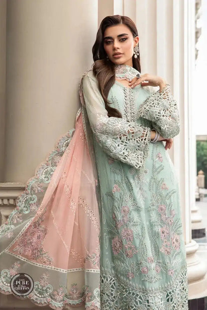 Maria B | Luxury Chiffon Collection | Mint Green - Pakistani Designer Dress - by Maria B | Type: Formal - 100% Original at Saira Sultan