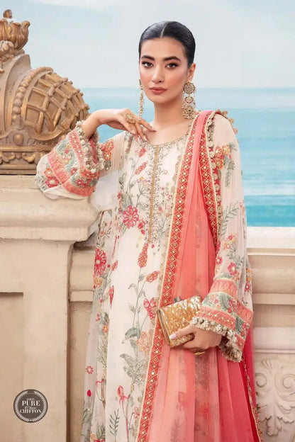 Maria B | Luxury Chiffon Collection | Cloud White Floral - Pakistani Designer Dress - by Maria B | Type: Formal - 100% Original at Saira Sultan