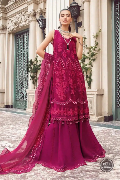 Maria B | Luxury Chiffon Collection | Magenta Pink - Pakistani Designer Dress - by Maria B | Type: Formal - 100% Original at Saira Sultan