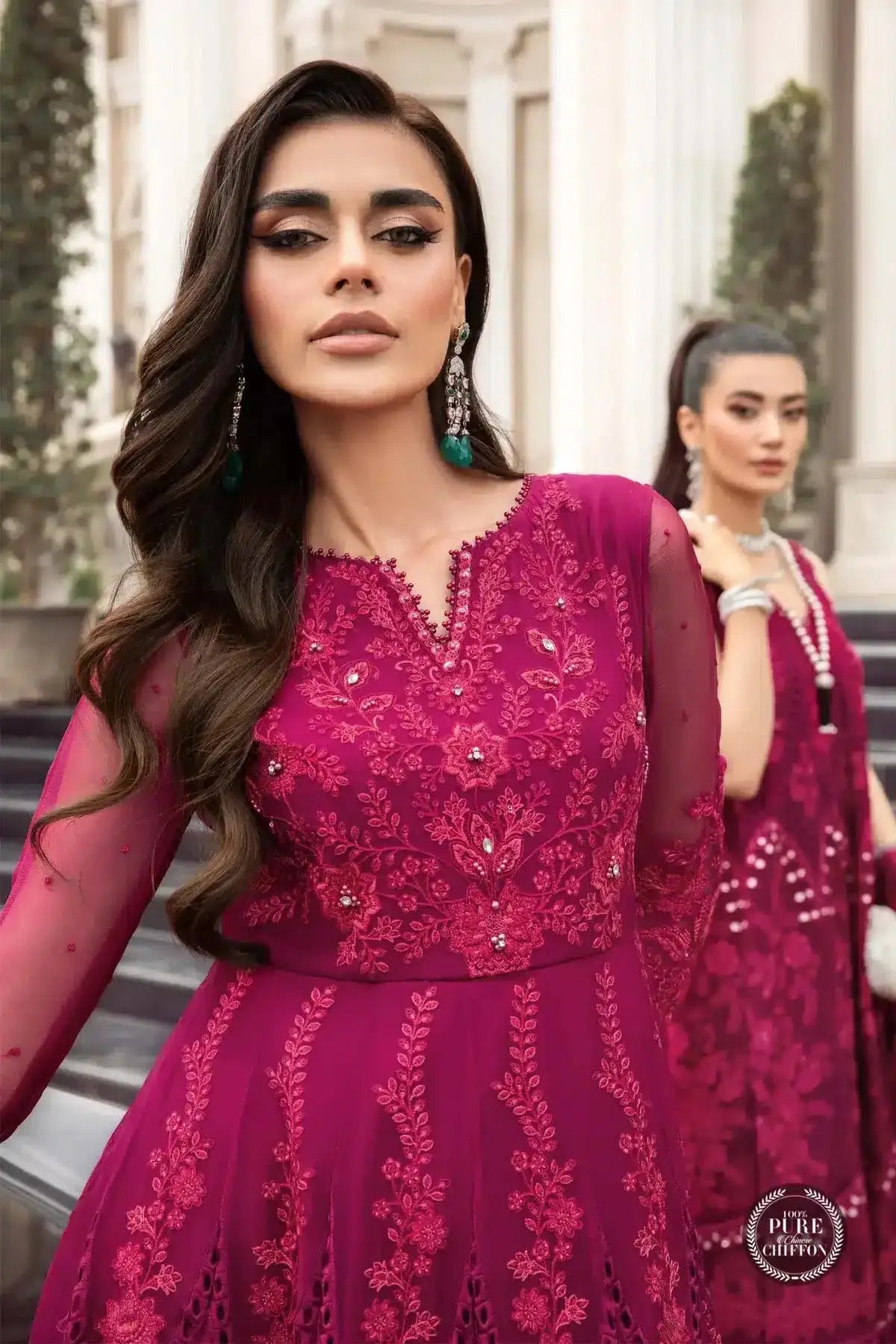 Maria B | Luxury Chiffon Collection | Magenta Pink - Pakistani Designer Dress - by Maria B | Type: Formal - 100% Original at Saira Sultan