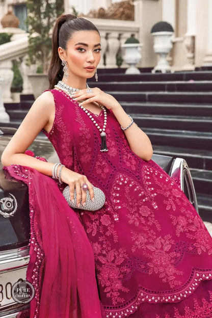 Maria B | Luxury Chiffon Collection | Magenta Pink - Pakistani Designer Dress - by Maria B | Type: Formal - 100% Original at Saira Sultan