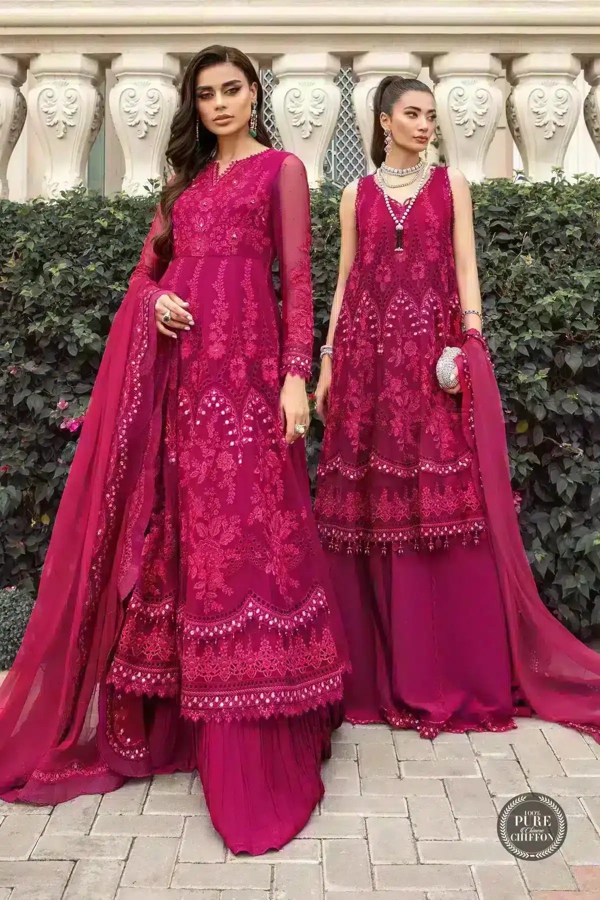 Maria B | Luxury Chiffon Collection | Magenta Pink - Pakistani Designer Dress - by Maria B | Type: Formal - 100% Original at Saira Sultan