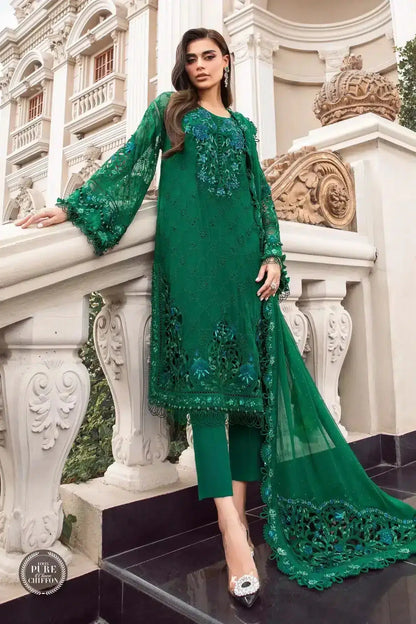 Maria B | Luxury Chiffon Collection | Emerald Green - Pakistani Designer Dress - by Maria B | Type: Formal - 100% Original at Saira Sultan